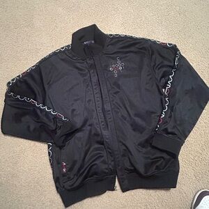 COOGI Black Bomber Jacket with Colorful Embroidery